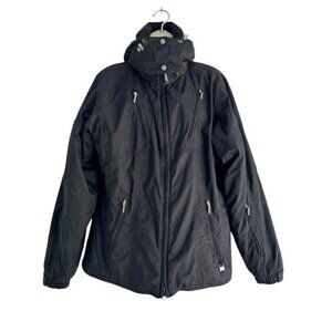 VTG NILS Woman's Sz 12 Black Mountain Black Ski Jacket Hooded Quilted Lining